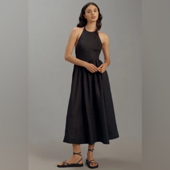 Reformation Percy Linen Dress in Black Size 6 Anthropologie - Picture 1 of 7